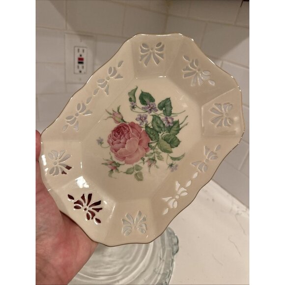 Victorian Rose Collection by Lenox Pierced Ribbon Rectangular Vanity Tray 9" USA - Picture 14 of 16